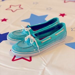 Sperry Slip On Glitter Top Sider - Turquoise Blue